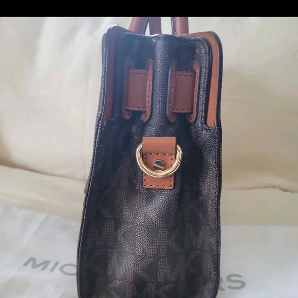 Michael Kors Hamilton  Leather Bag Brown Logo with Dust Bag - Picture 5 of 13